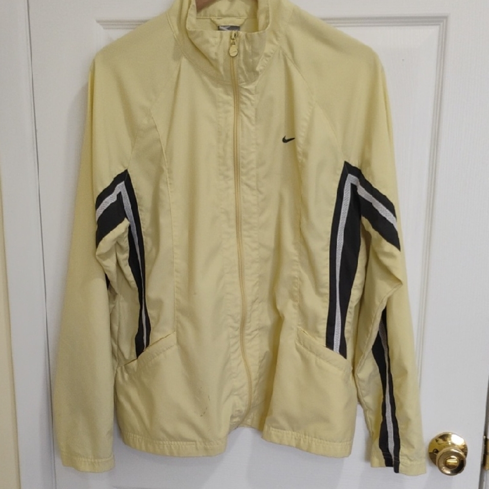 Nike Pale Yellow Track Jacket with Black & White Stripe Panels